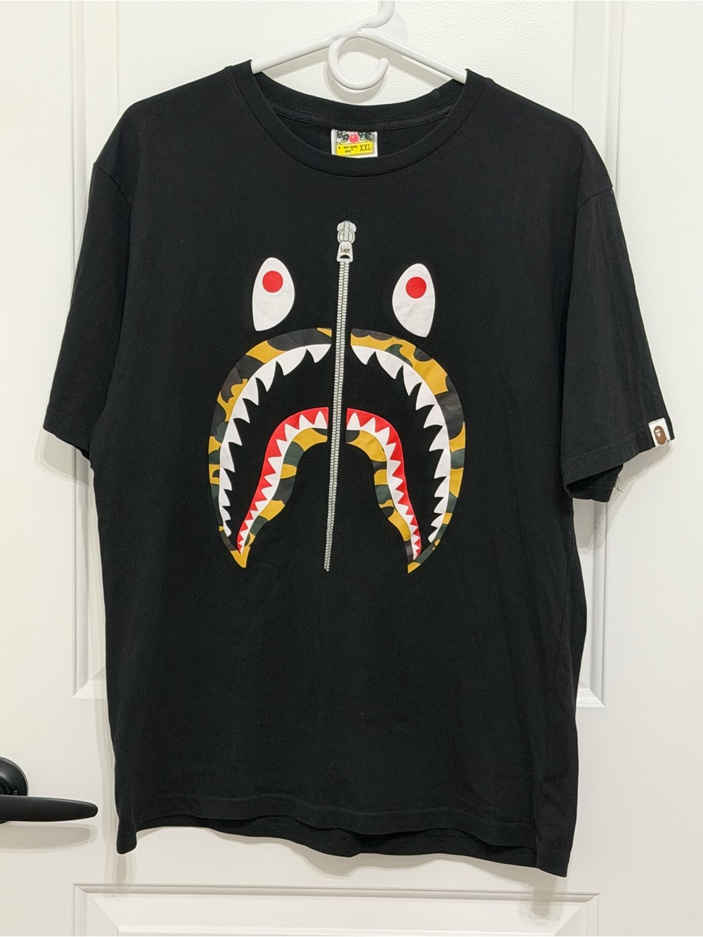 BAPE A Bathing Ape Shark Face Faux Zipper Graphic Tee Black XXL